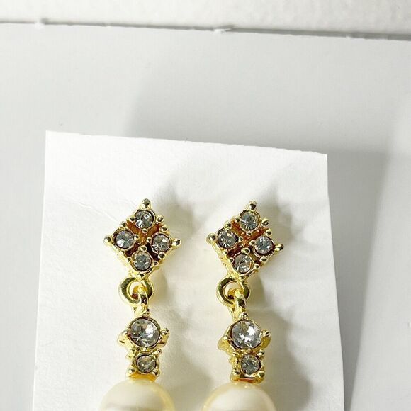 Vintage Avon Earrings Gold Tone Rhinestone Pearl Drop Sparkle Glam 80s 90s - Picture 13 of 16